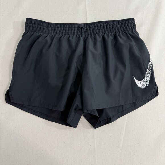Nike Dri-FIT Womens 3" Swoosh Running Shorts Black/White Size Medium - Picture 1 of 8